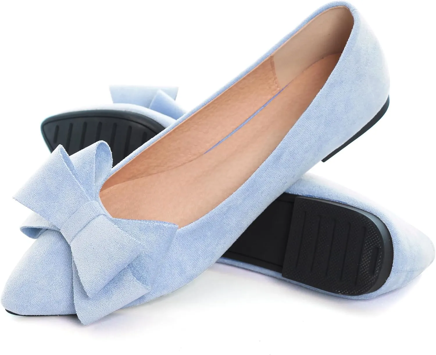 WENJIAZHIZHI Flat Dress Shoes Women Comfortable Ballet Flats Slip On Pearls Knot Dressy Shoes Pointed Toe