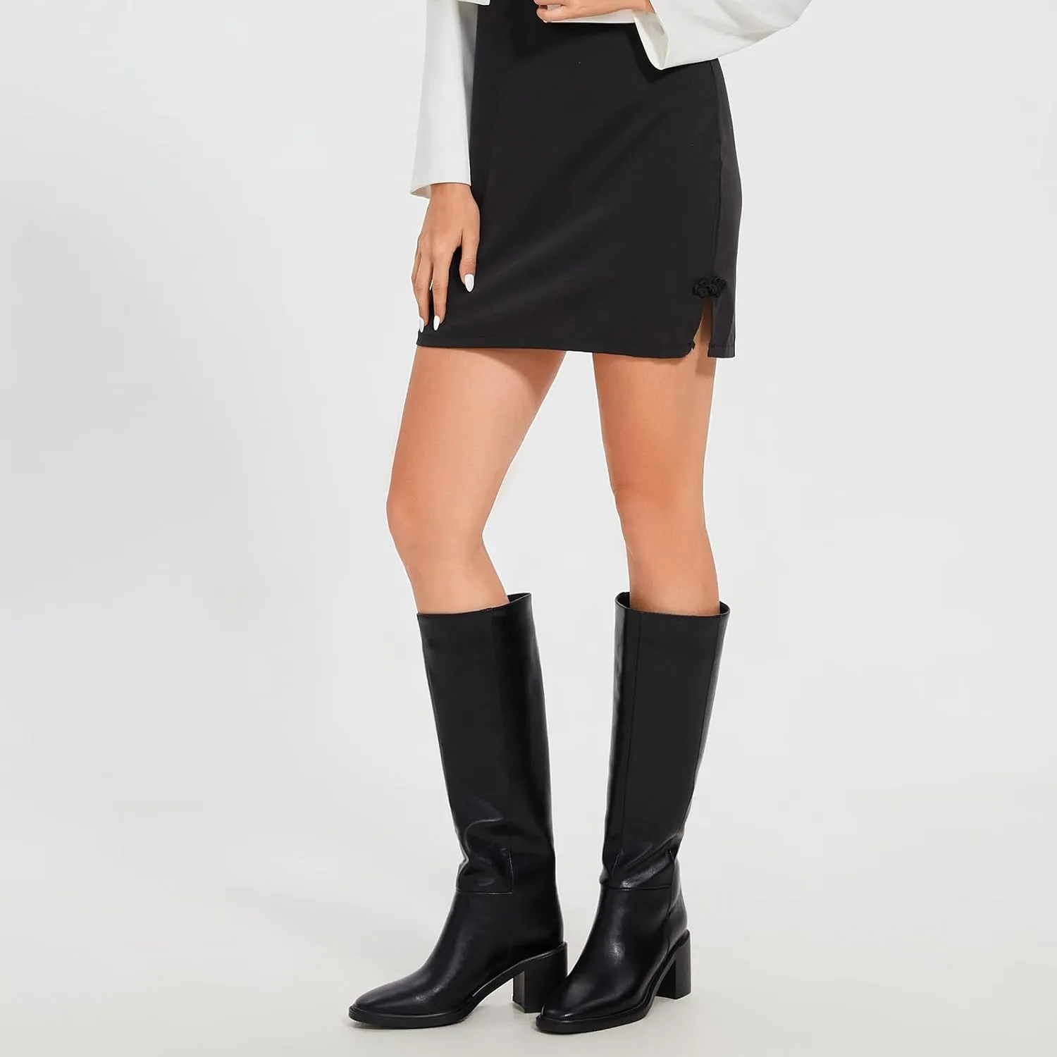 wetkiss Womens Knee High Boots Tall Riding Boots with Block Chunky Heel Almond Round Toe and Low Platform Pull on Winter Fall Fashion Long Boots