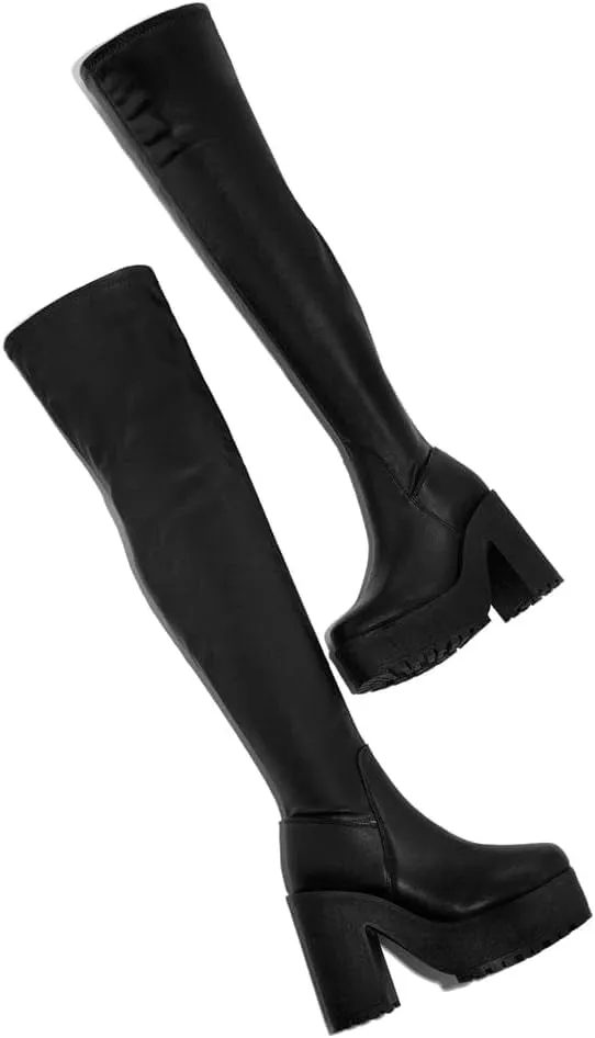 Wild Diva Poland-02 Women's Round Toe Sexy Strech Riding Thigh High Platform Boots