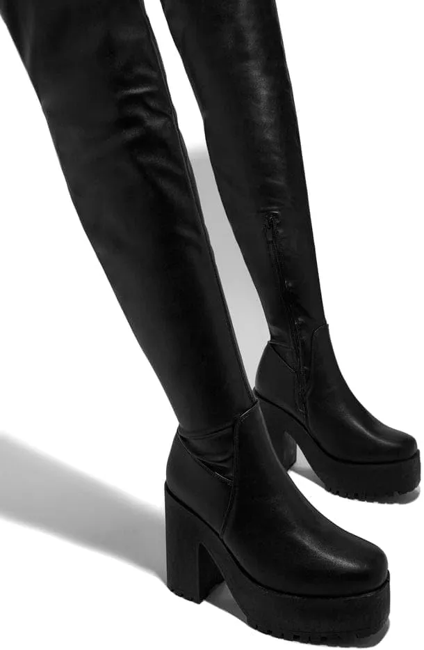 Wild Diva Poland-02 Women's Round Toe Sexy Strech Riding Thigh High Platform Boots