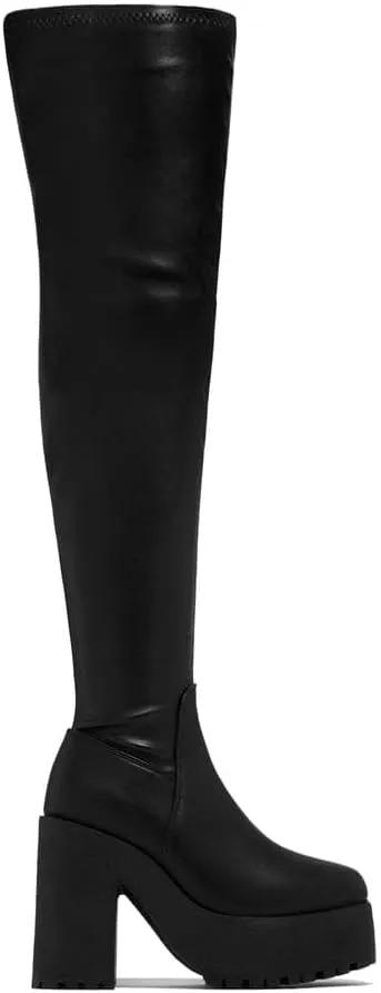 Wild Diva Poland-02 Women's Round Toe Sexy Strech Riding Thigh High Platform Boots