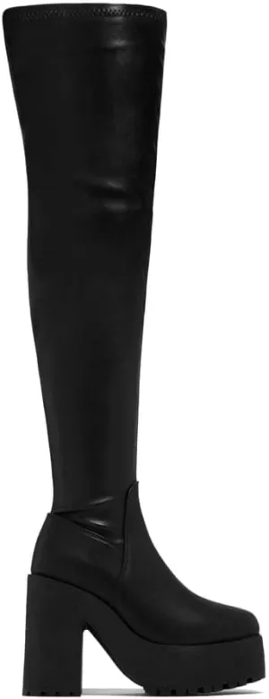 Wild Diva Poland-02 Women's Round Toe Sexy Strech Riding Thigh High Platform Boots