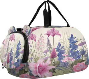Wildflowers Youth Sports & Travel Duffle Bag with Shoe Compartment,Waterproof Gym Bag for Girls and Boys (Overnight Essentials Organizer)