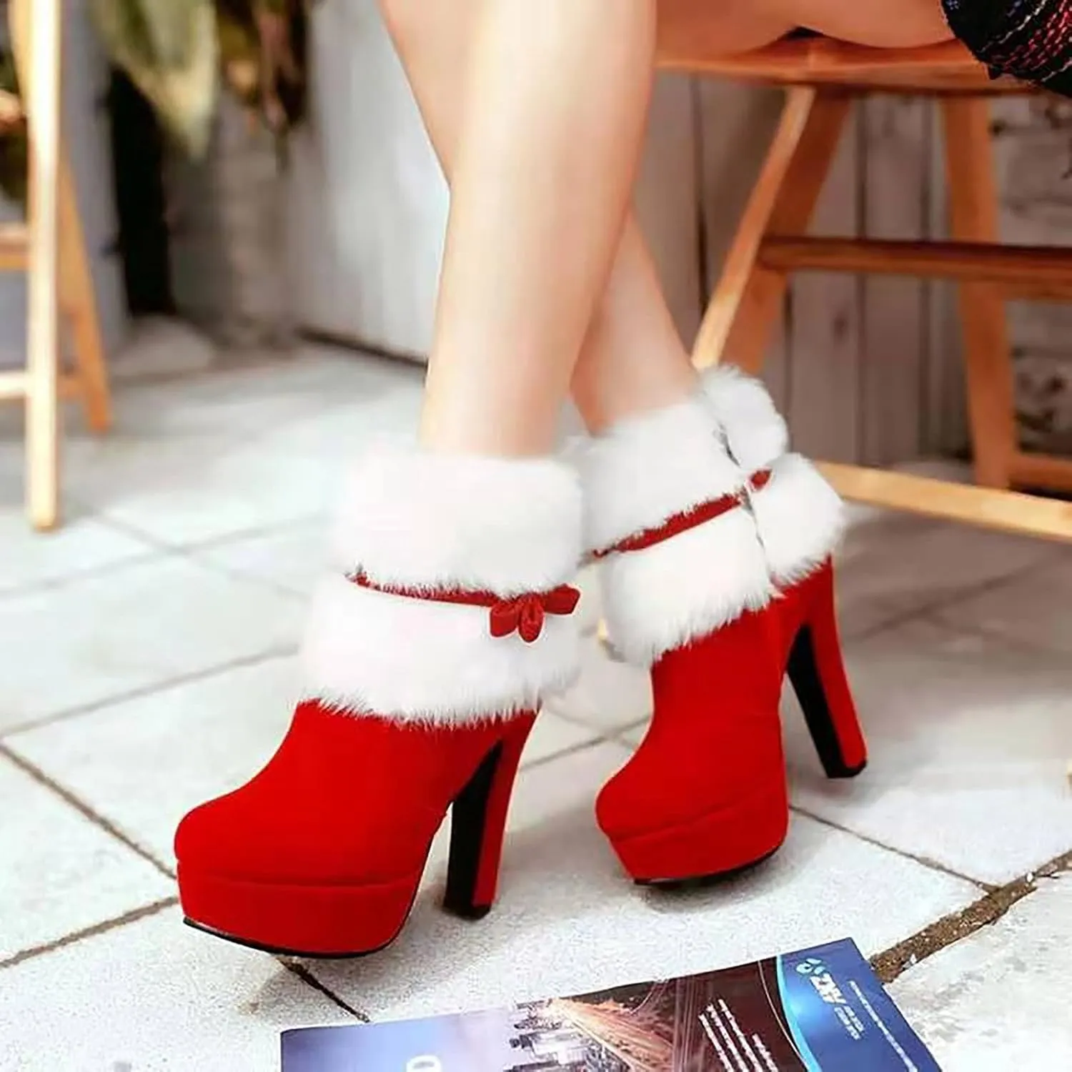 Winter Boots for Women Stitched Thick Heel High Heels Mid Calf Boots Shoes Women's Ankle Boots & Booties