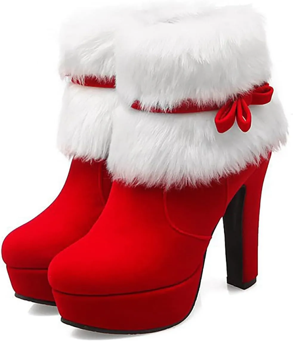 Winter Boots for Women Stitched Thick Heel High Heels Mid Calf Boots Shoes Women's Ankle Boots & Booties