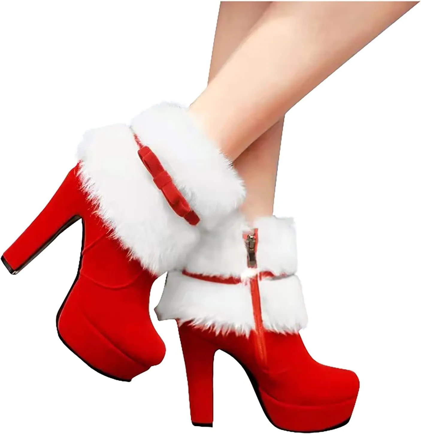 Winter Boots for Women Stitched Thick Heel High Heels Mid Calf Boots Shoes Women's Ankle Boots & Booties