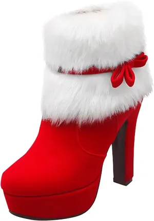 Winter Boots for Women Stitched Thick Heel High Heels Mid Calf Boots Shoes Women's Ankle Boots & Booties