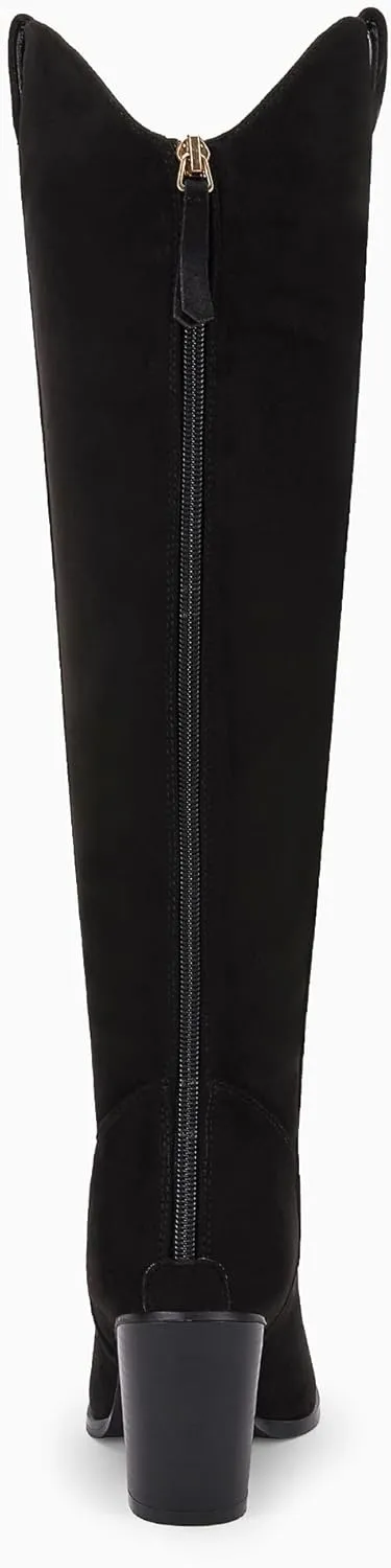 Women Cowboy Knee High Boots Chunky Block Heel Square Toe Tall Riding Boots
