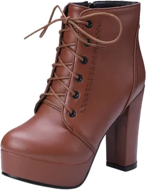 Women Platform Biker Short Boots Round Toe High Heeled