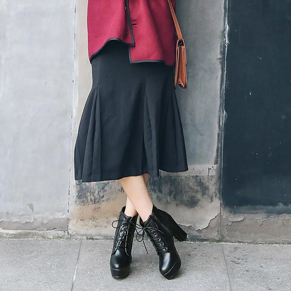 Women Platform Biker Short Boots Round Toe High Heeled