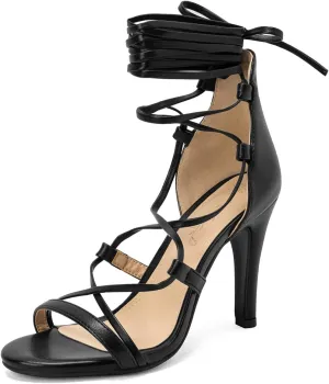 Women Sexy Leg Tie Up Sandals Knee High Stiletto High Heels Criss Cross Gladiator Sandals
