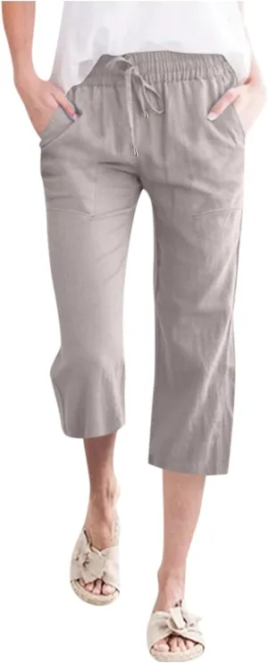 Women Wide Leg Cotton Linen Pants Summer High Waist Palazzo Pants Comfy Solid Trousers with Pocket
