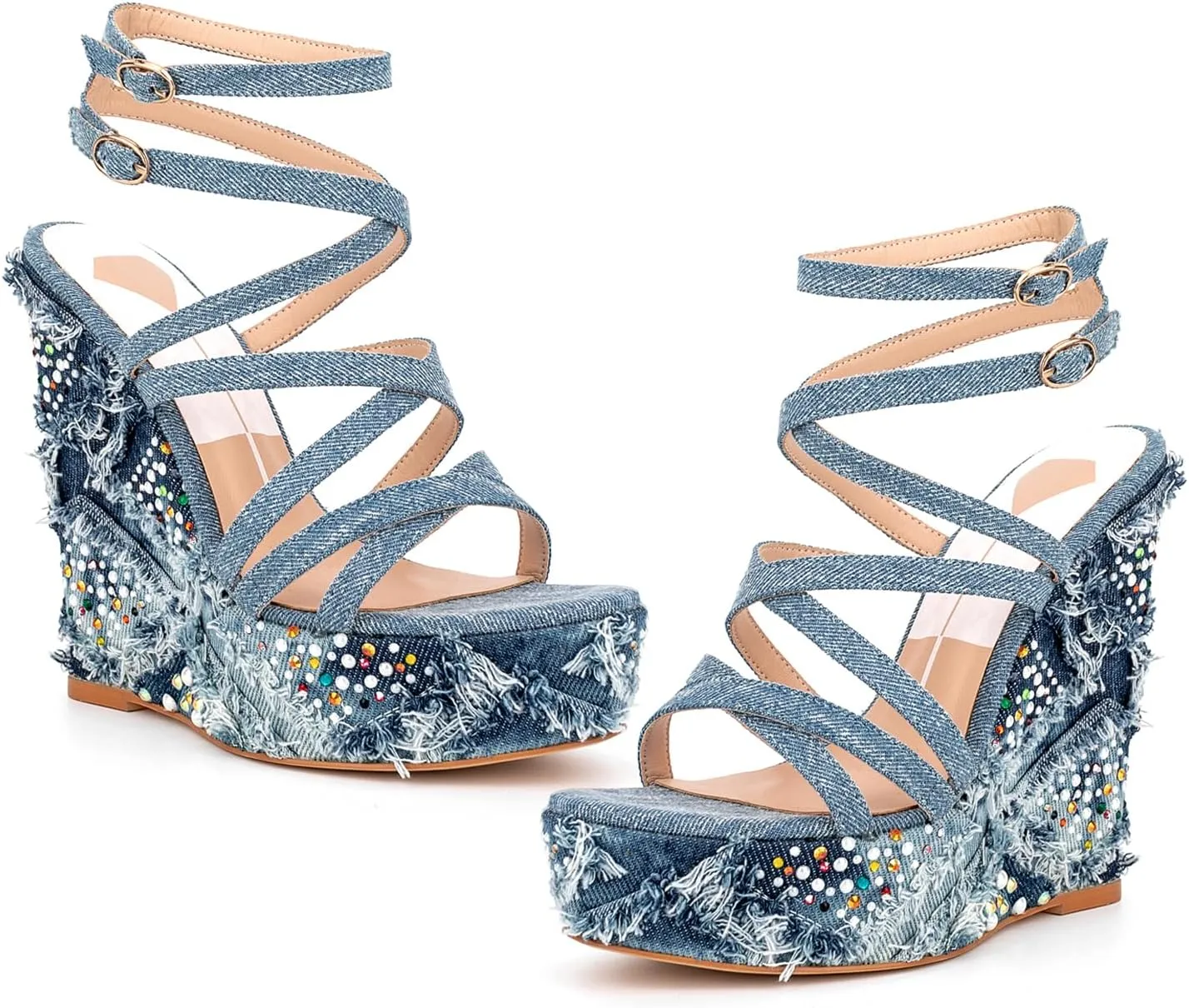 Women's Ankle Wrap Wedge Sandals Women's Cross Strap shoes Open Toe Height increase Sandals for Dressy Wedding and Party Women's shoes