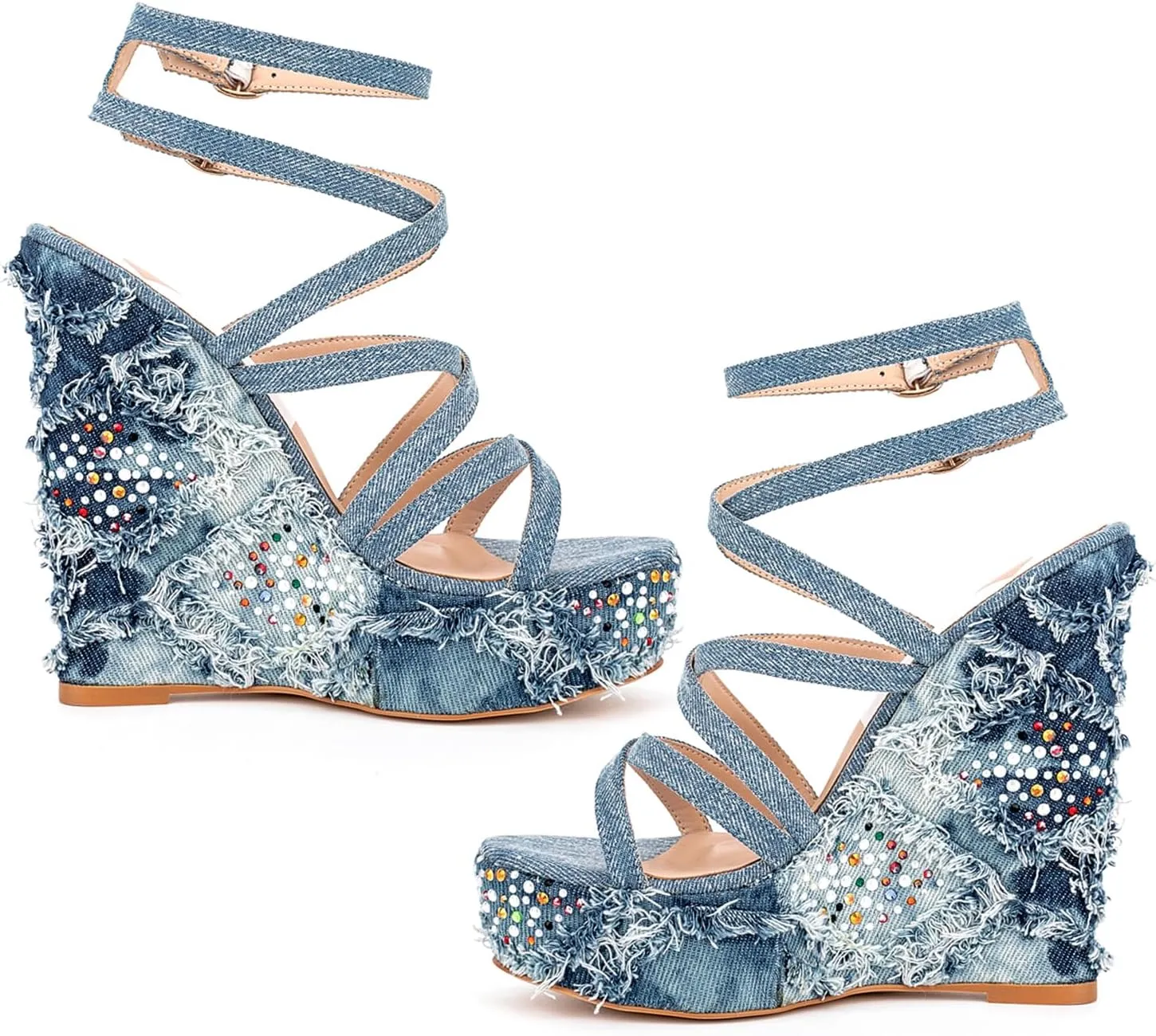 Women's Ankle Wrap Wedge Sandals Women's Cross Strap shoes Open Toe Height increase Sandals for Dressy Wedding and Party Women's shoes