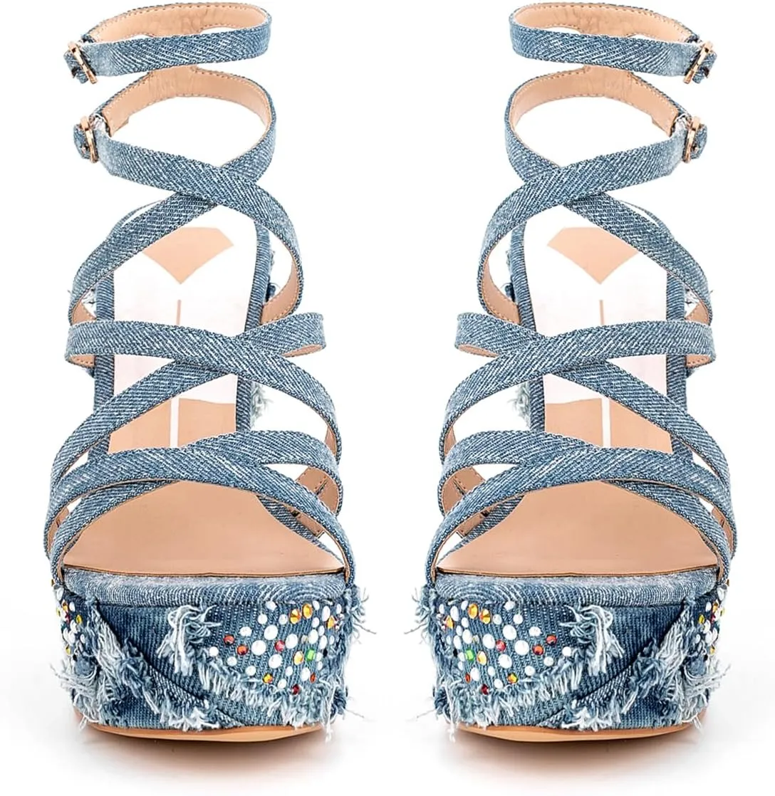 Women's Ankle Wrap Wedge Sandals Women's Cross Strap shoes Open Toe Height increase Sandals for Dressy Wedding and Party Women's shoes