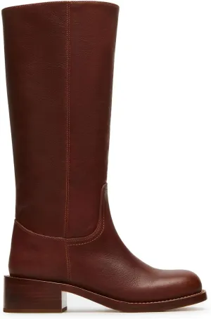 Women's Banana Knee High Boots Square Toe Chunky Block Heel Comfortable Low Heel Pull on Wide Calf Riding Long Boots for Women