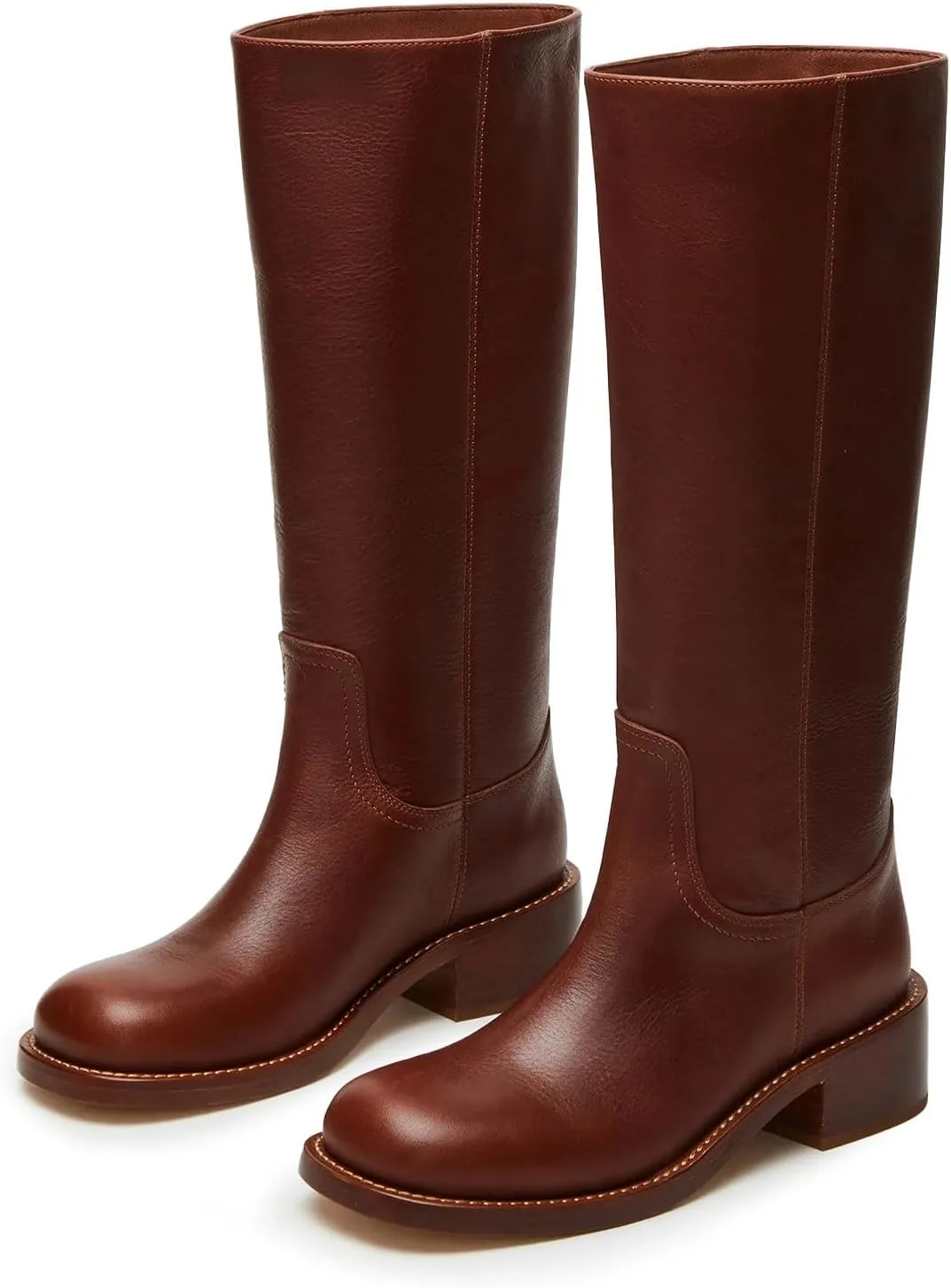 Women's Banana Knee High Boots Square Toe Chunky Block Heel Comfortable Low Heel Pull on Wide Calf Riding Long Boots for Women