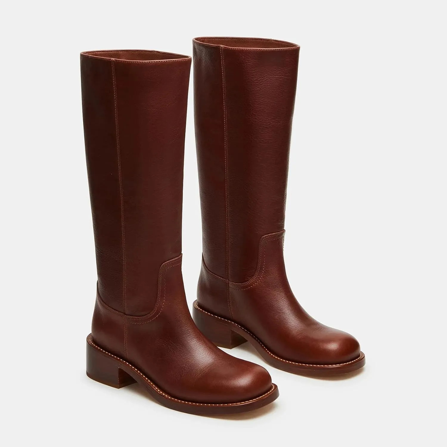 Women's Banana Knee High Boots Square Toe Chunky Block Heel Comfortable Low Heel Pull on Wide Calf Riding Long Boots for Women