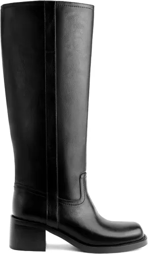 Women's Banana Knee High Boots Square Toe Chunky Block Heel Long Boots for Women Comfortable Low Heel Pull on Wide Calf Riding Boots