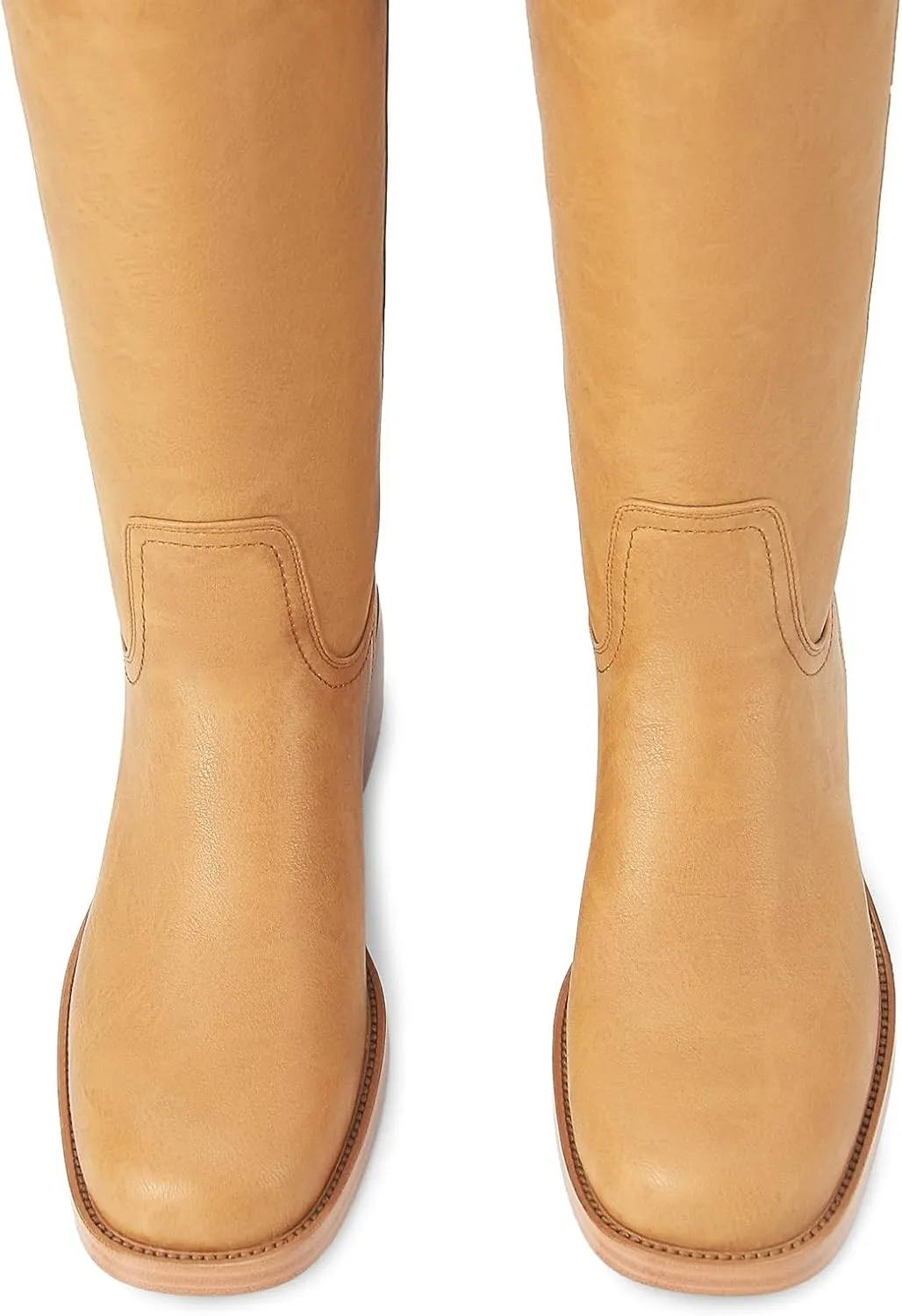 Women's Banana Knee High Boots Square Toe Chunky Block Heel Long Boots for Women Comfortable Low Heel Pull on Wide Calf Riding Boots