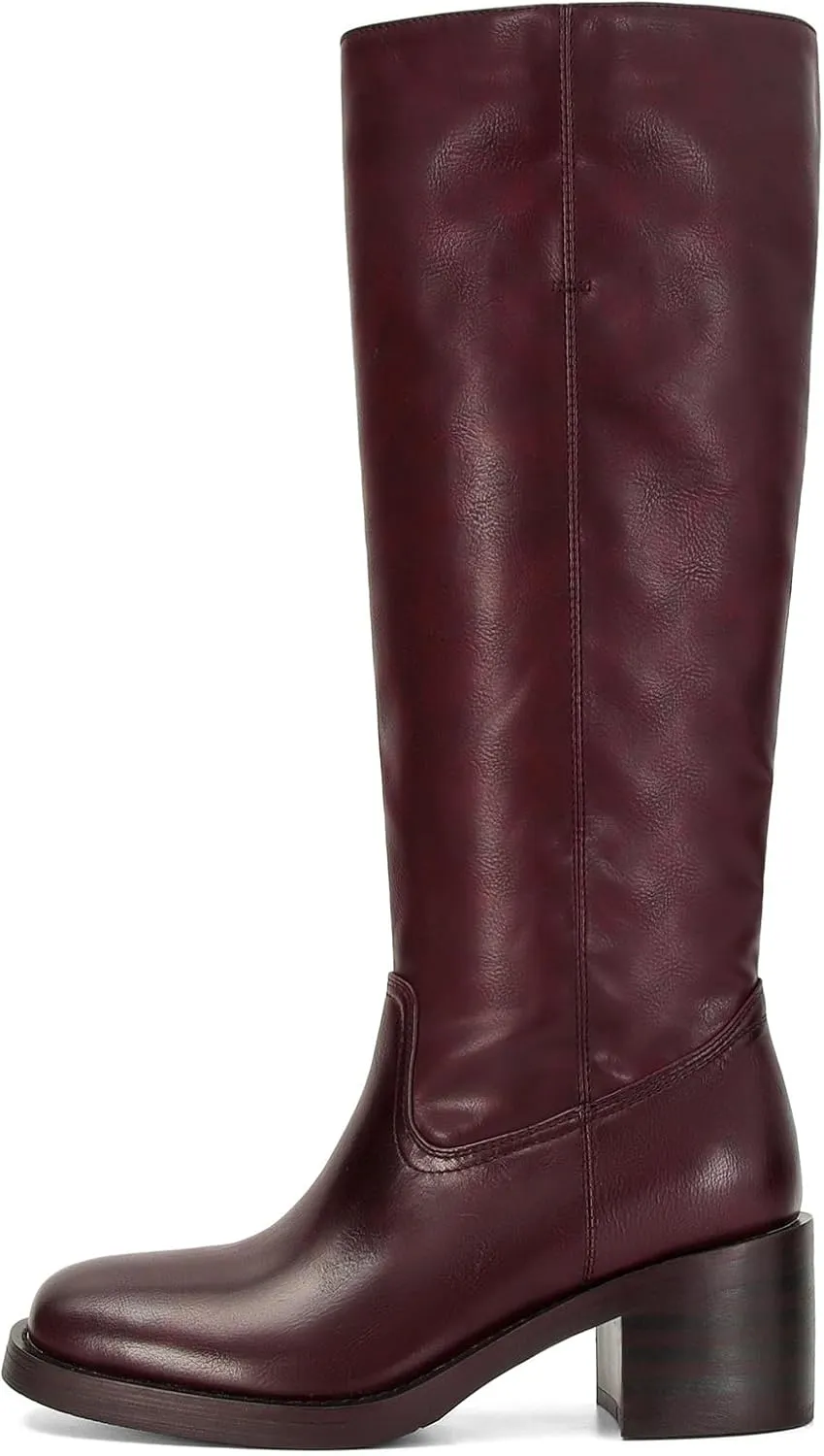 Womens Banana Knee High Boots Square Toe Comfortable Campus Boots Block Heel Riding Boots Wide Calf Long Tall Boots