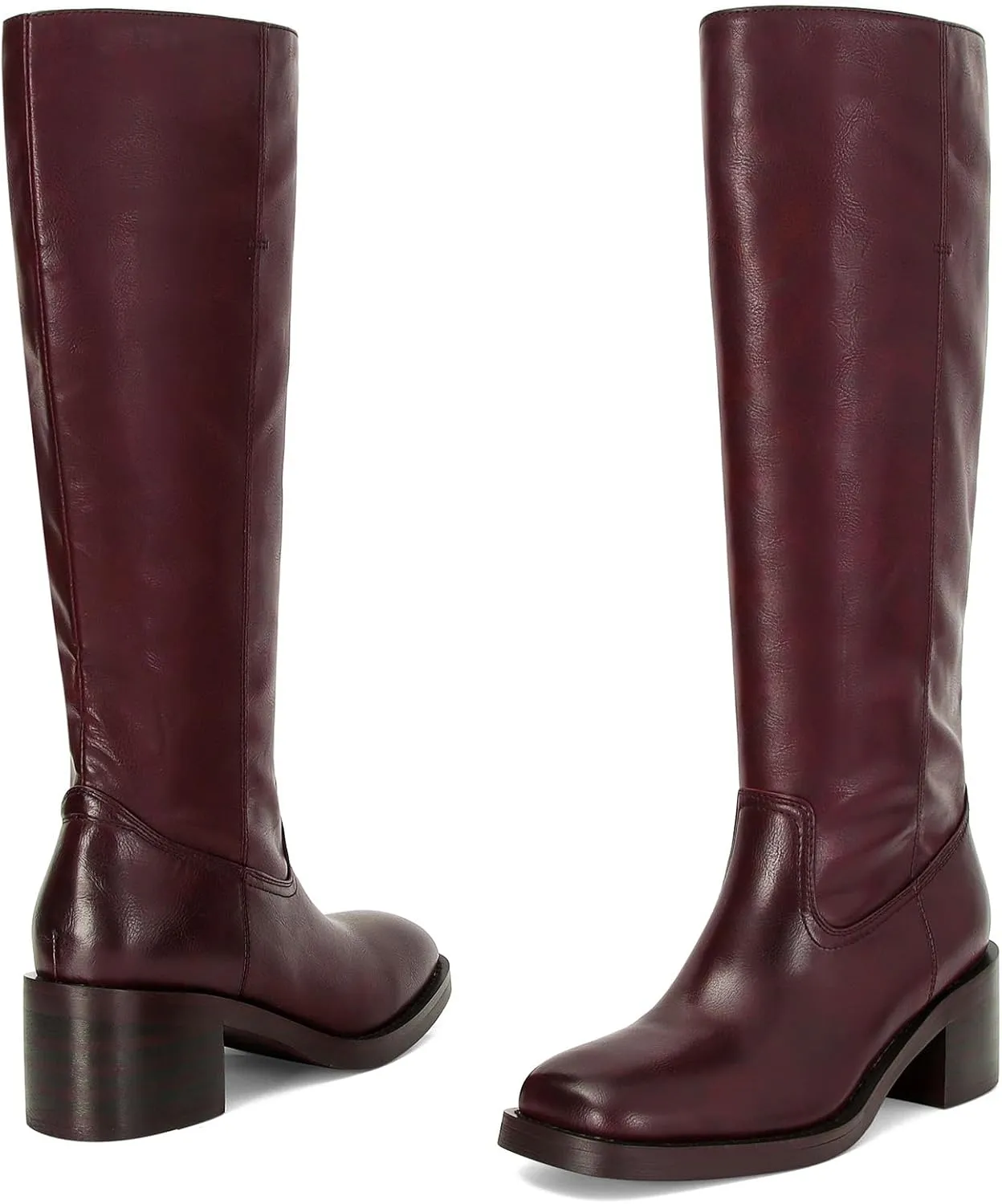 Womens Banana Knee High Boots Square Toe Comfortable Campus Boots Block Heel Riding Boots Wide Calf Long Tall Boots