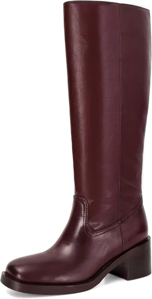 Womens Banana Knee High Boots Square Toe Comfortable Campus Boots Block Heel Riding Boots Wide Calf Long Tall Boots