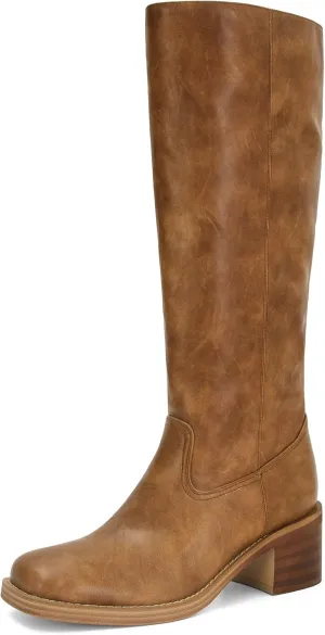 Womens Banana Knee High Boots Square Toe Comfortable Campus Boots Block Heel Riding Boots Wide Calf Long Tall Boots