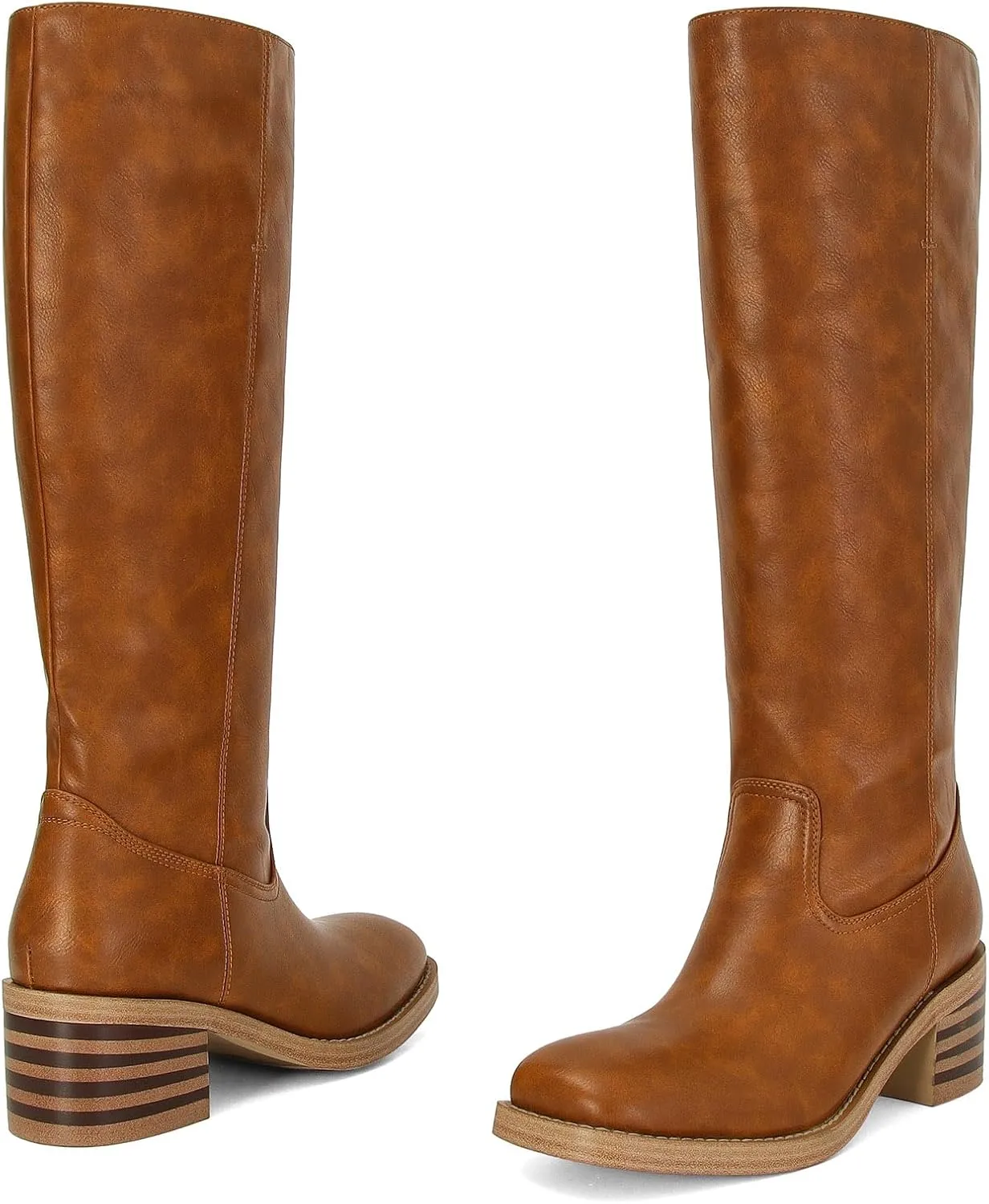 Womens Banana Knee High Boots Square Toe Comfortable Campus Boots Block Heel Riding Boots Wide Calf Long Tall Boots