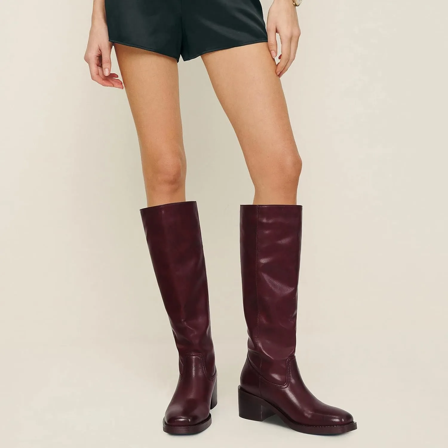 Womens Banana Knee High Boots Square Toe Comfortable Campus Boots Block Heel Riding Boots Wide Calf Long Tall Boots
