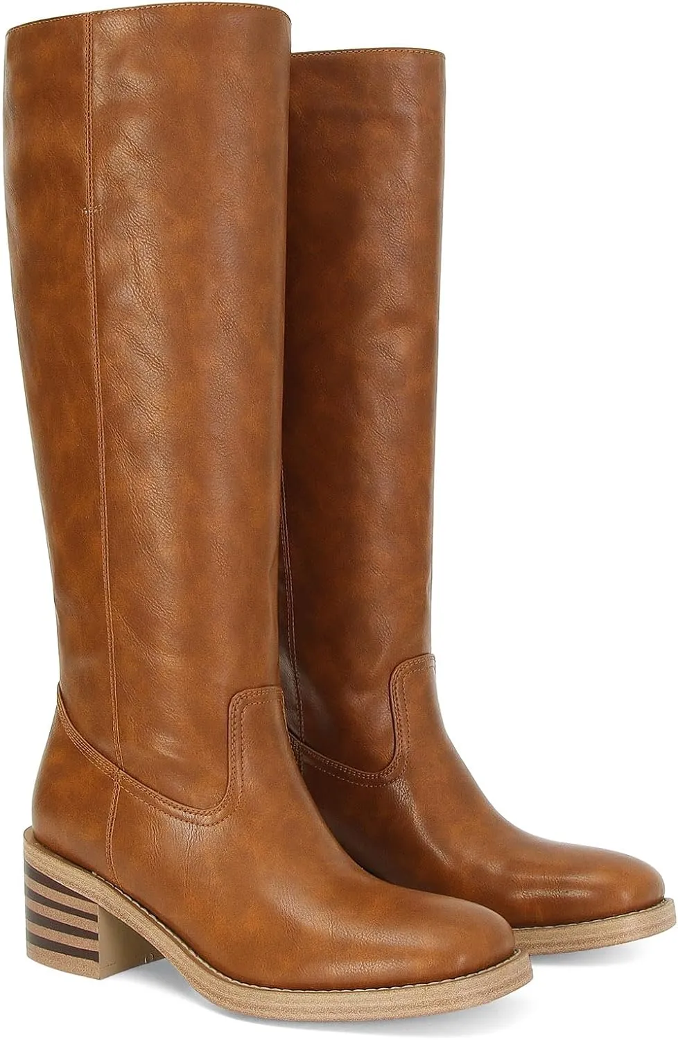 Womens Banana Knee High Boots Square Toe Comfortable Campus Boots Block Heel Riding Boots Wide Calf Long Tall Boots