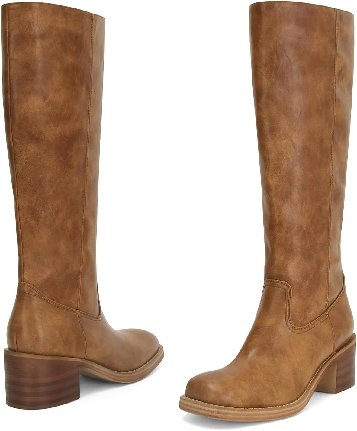 Womens Banana Knee High Boots Square Toe Comfortable Campus Boots Block Heel Riding Boots Wide Calf Long Tall Boots