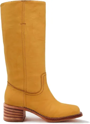 Women's Banana Knee High Wide Calf Chunky Heel Western Square Toe Mid Calf Comfortable Riding Fall Casual Moto Biker Boots
