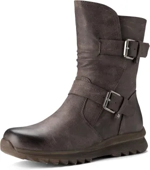 Women's Biker Boots Motorcycle Boots Buckle Mid Calf Boots Low Heel Combat Riding Military Boots for Women