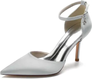 Women's Bride Shoes Stiletto High Heels Pointed Toe Sexy Dress Wedding Party Pumps Ankle Buckle Closed Toe Sandals