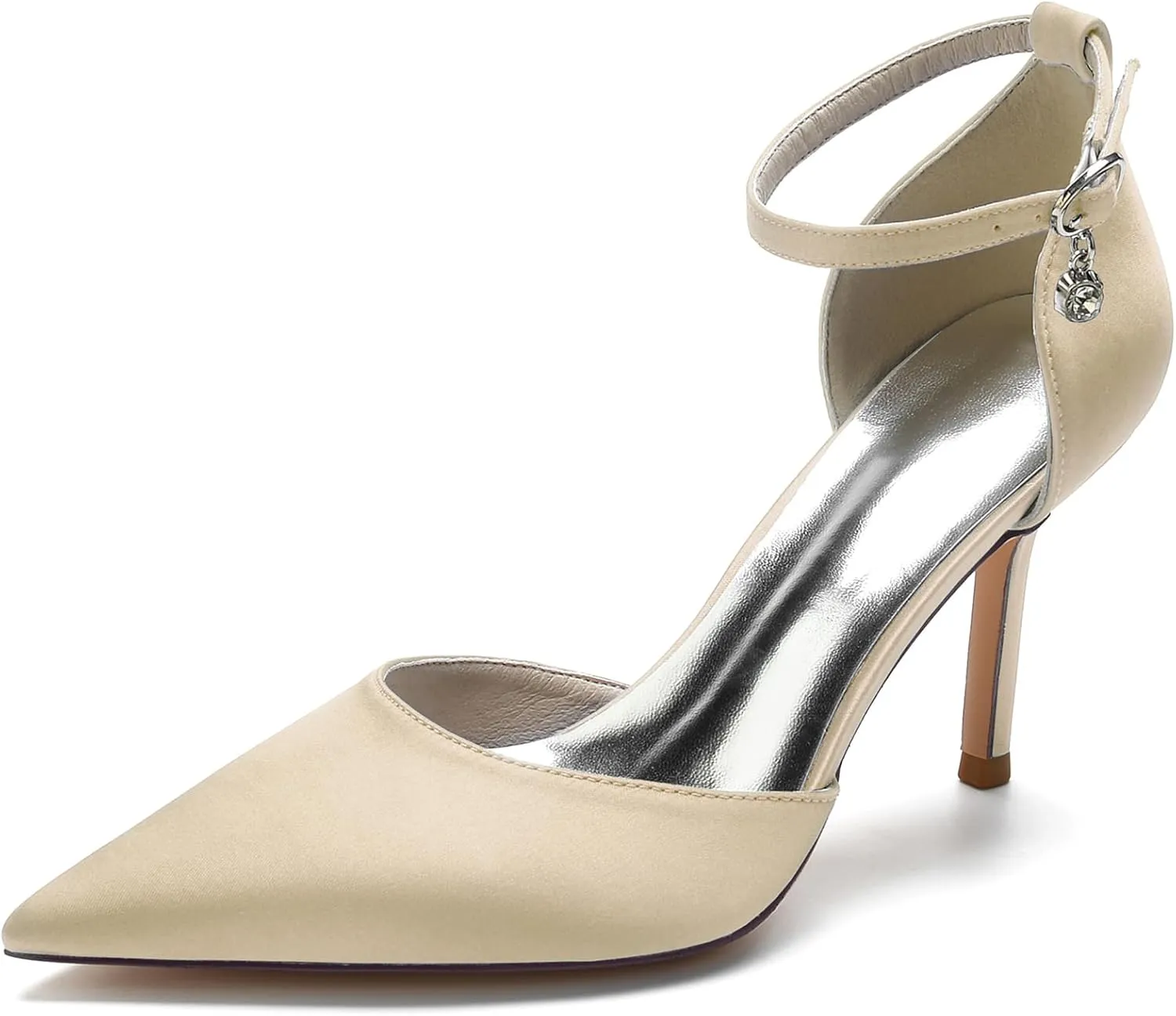 Women's Bride Shoes Stiletto High Heels Pointed Toe Sexy Dress Wedding Party Pumps Ankle Buckle Closed Toe Sandals