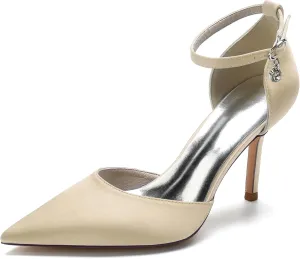 Women's Bride Shoes Stiletto High Heels Pointed Toe Sexy Dress Wedding Party Pumps Ankle Buckle Closed Toe Sandals