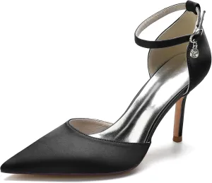 Women's Bride Shoes Stiletto High Heels Pointed Toe Sexy Dress Wedding Party Pumps Ankle Buckle Closed Toe Sandals