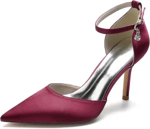 Women's Bride Shoes Stiletto High Heels Pointed Toe Sexy Dress Wedding Party Pumps Ankle Buckle Closed Toe Sandals