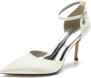 Women's Bride Shoes Stiletto High Heels Pointed Toe Sexy Dress Wedding Party Pumps Ankle Buckle Closed Toe Sandals