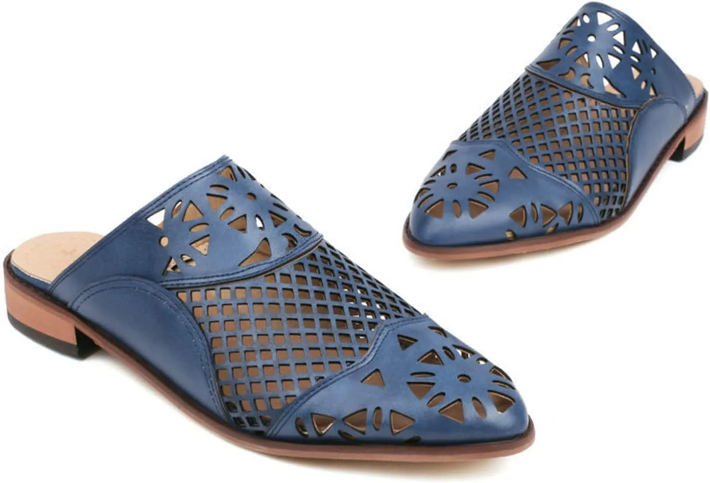 Women's Casual Mules Backless Flat Loafers Cutout Slip on Closed Pointed Toe Slippers Sandals Shoes