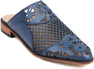 Women's Casual Mules Backless Flat Loafers Cutout Slip on Closed Pointed Toe Slippers Sandals Shoes