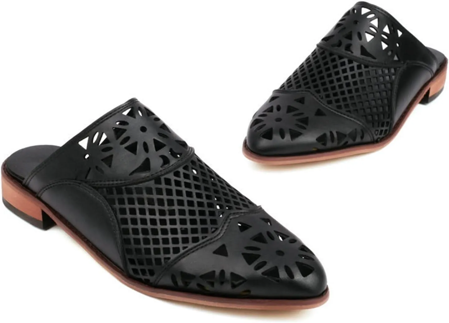 Women's Casual Mules Backless Flat Loafers Cutout Slip on Closed Pointed Toe Slippers Sandals Shoes