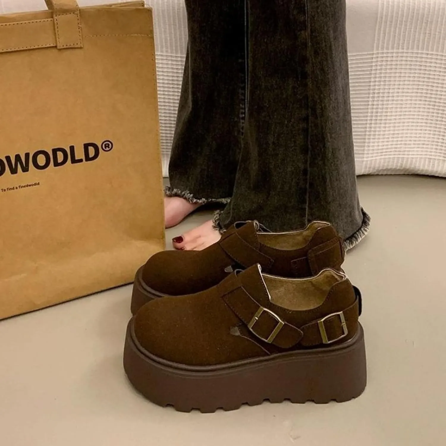 Women's Chunky Platform Suede Clogs - Comfortable Elevated Sandals with Memory Foam for Casual Outfits & Everyday Wear