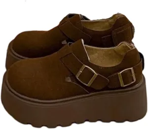 Women's Chunky Platform Suede Clogs - Comfortable Elevated Sandals with Memory Foam for Casual Outfits & Everyday Wear