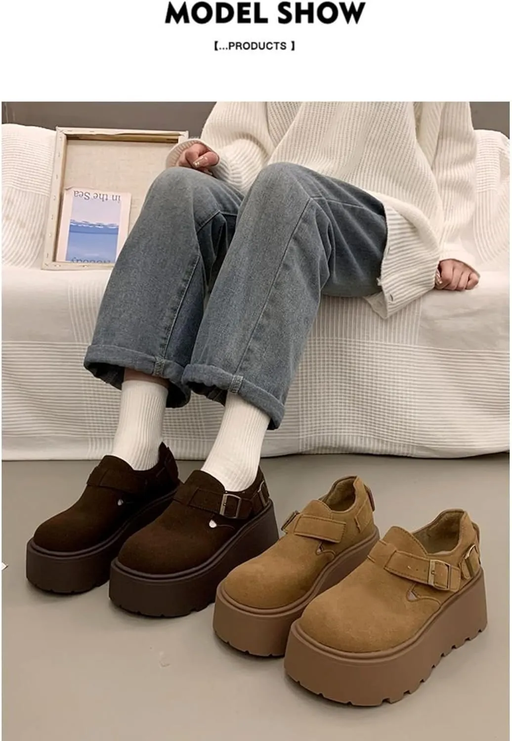 Women's Chunky Platform Suede Clogs - Comfortable Elevated Sandals with Memory Foam for Casual Outfits & Everyday Wear