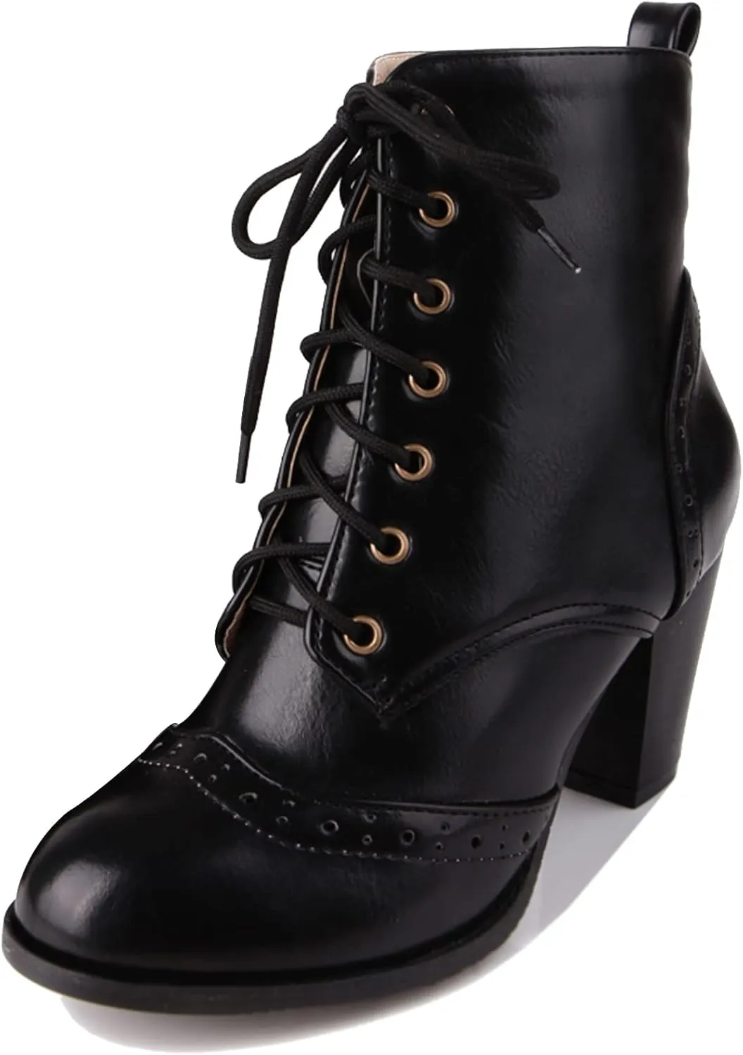Womens Comfort Block Heels Biker Boots Lace Up