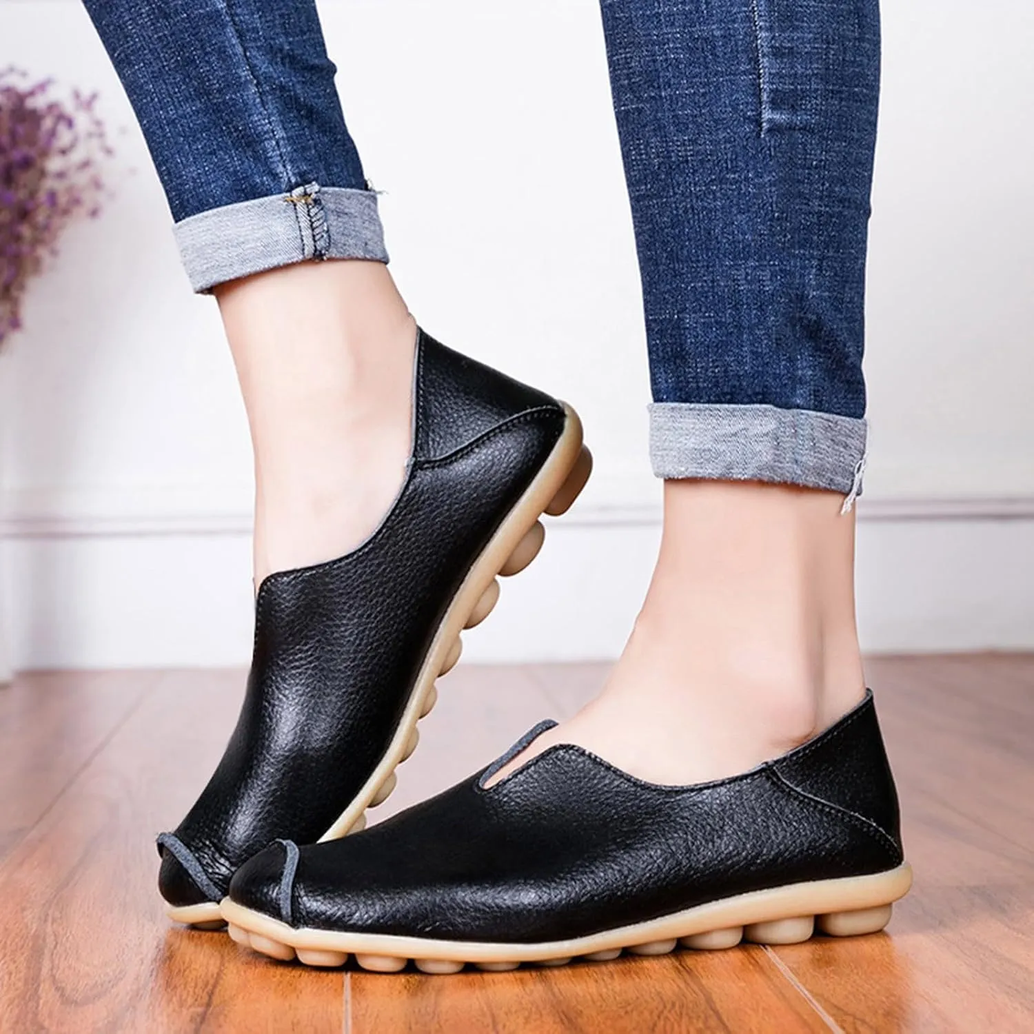 Womens Comfortable Loafers Round Toe Moccasins Driving Slip On Flat Shoes Casual Dressy Comfort Walking Boat Shoe