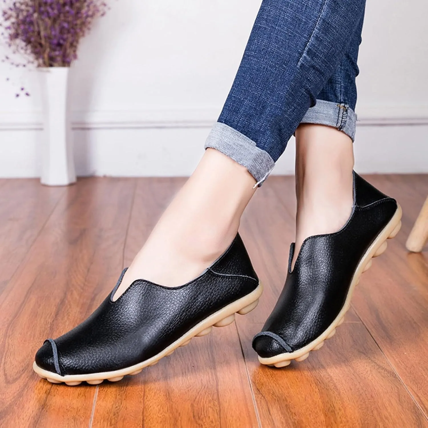 Womens Comfortable Loafers Round Toe Moccasins Driving Slip On Flat Shoes Casual Dressy Comfort Walking Boat Shoe