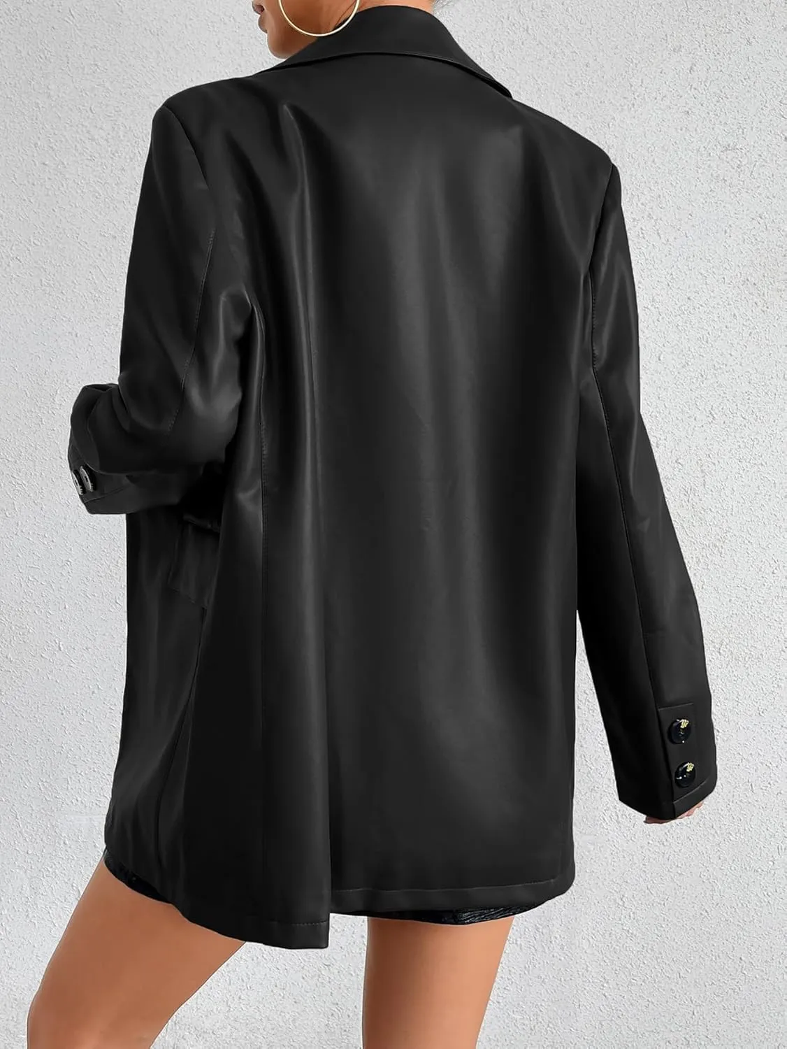 Womens Faux Leather Blazer Jacket Moto Biker Coat Long Sleeves Button Fashion Coats
